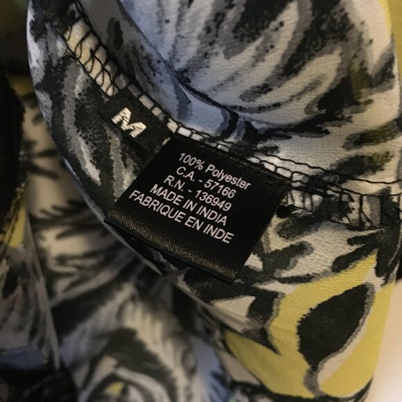 Flowy Floral Yellow, Black and White Handkerchief Hem V-Neck Top - Picture 10 of 15